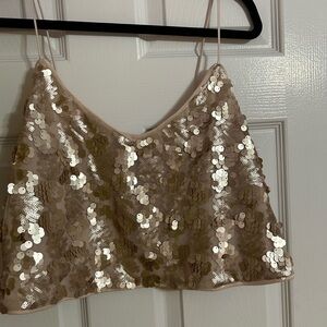 Forever 21 Champagne Sequin Spaghetti-Strap Crop Top
